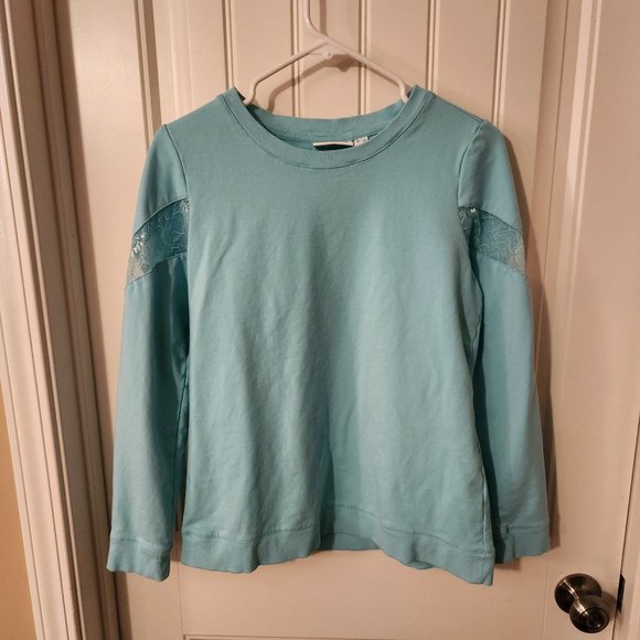 Denim&Co Tops - Baby Blue Lace Sleeve Long Sleeve Shirt